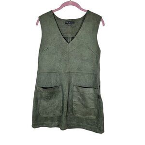 Suede Tank Mini Dress S Green Y2K Chic Preppy Boho Western Classic Mod Go Go 80s